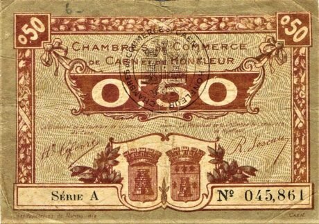 Аверс банкноты 50 centymów – Izba Handlowa w Caen i Honfleur (Francja) 1920