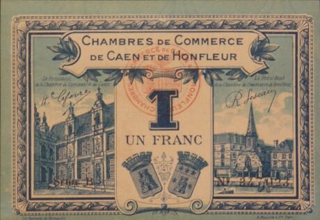 Аверс банкноты 1 франк - Торговая палата Кана и Онфлера (Франция) 1918 года