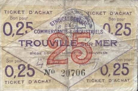 Аверс банкноты 25 сантимов - Генеральный профсоюз промышленников Трувиль-сюр-Мер (Франция) 1920 года