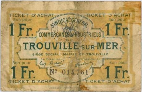 Аверс банкноты 1 франк - Генеральный профсоюз промышленников Трувиль-сюр-Мер (Франция) 1920 года