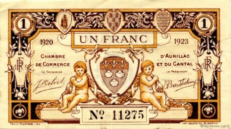 Аверс банкноты 1 франк - Торговая палата Орийяка (Франция) 1920 года