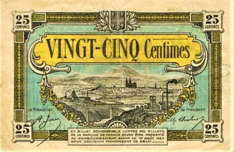 Реверс банкноты 25 сантимов - Центральный экономический район (Франция) 1924 года