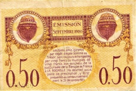Реверс банкноты 50 сантимов - Торговая палата Ла-Рошели (Франция) 1920 года
