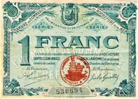 Аверс банкноты 1 frank – Izba Handlowa w Rochefort-sur-Mer (Francja) 1915
