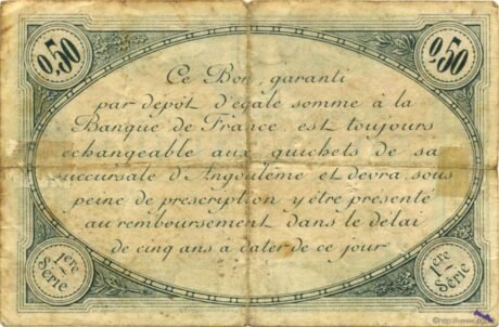 Реверс банкноты 50 сантимов - Торговая палата Ангулема (Франция) 1915 года