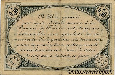 Реверс банкноты 50 сантимов - Торговая палата Ангулема (Франция) 1915 года