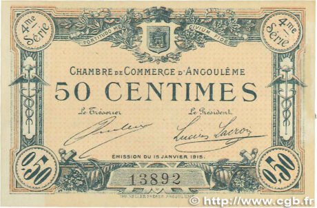 Аверс банкноты 50 сантимов - Торговая палата Ангулема (Франция) 1915 года
