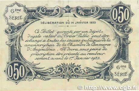 Реверс банкноты 50 сантимов - Торговая палата Ангулема (Франция) 1920 года