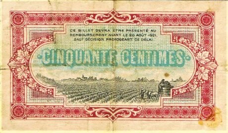 Реверс банкноты 50 сантимов - Торговая палата Коньяк (Франция) 1916 года