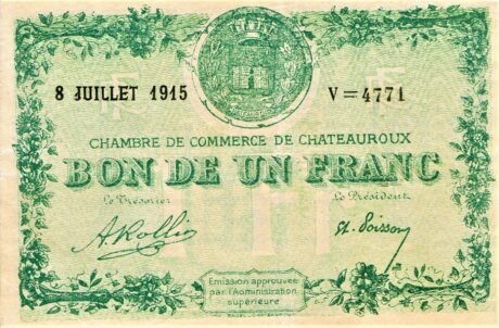 Аверс банкноты 1 франк - Торговая палата Шатору (Франция) 1915 года