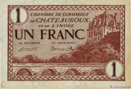 Аверс банкноты 1 франк - Торговая палата Шатору (Франция) 1922 года