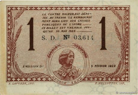 Реверс банкноты 1 франк - Торговая палата Шатору (Франция) 1922 года
