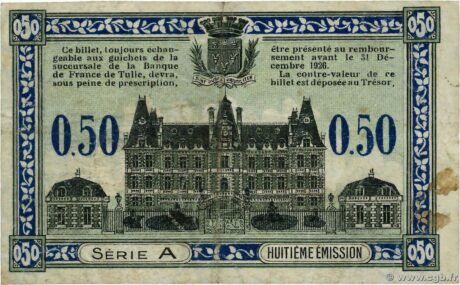 Аверс банкноты 50 сантимов - Торговая палата Тюля и Юсселя (Франция) 1918 года