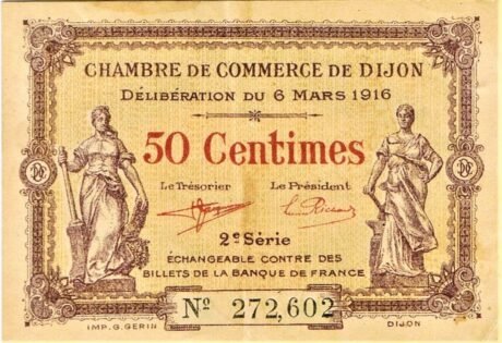 Аверс банкноты 50 сантимов - Торговая палата Дижона (Франция) 1916 года