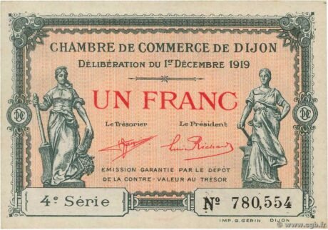 Аверс банкноты 1 frank – Izba Handlowa w Dijon (Francja) 1915