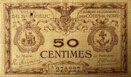 Аверс банкноты 50 centymów – Izba Handlowa w Saint-Brieuc, Côtes-du-Nord (Francja) 1918