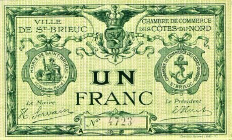 Аверс банкноты 1 франк - Торговая палата Сен-Брие Кот-дю-Нор (Франция) 1918 года