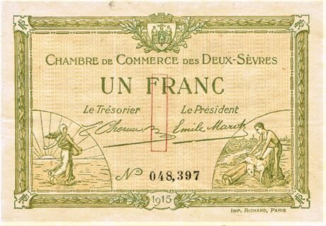 Аверс банкноты 1 frank – Izba Handlowa Deux-Sèvres (Francja) 1915