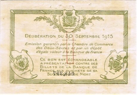Реверс банкноты 1 frank – Izba Handlowa Deux-Sèvres (Francja) 1915