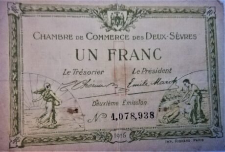Аверс банкноты 1 франк - Торговая палата Дез-Севр (Франция) 1916 года