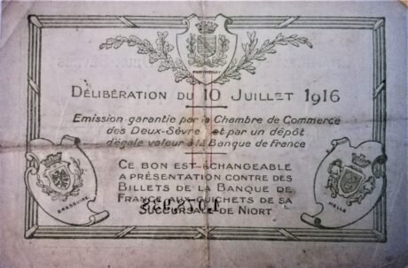 Реверс банкноты 1 франк - Торговая палата Дез-Севр (Франция) 1916 года