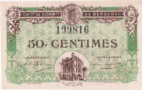 Аверс банкноты 50 сантимов - Торговая палата Бержерака (Франция) 1918 года