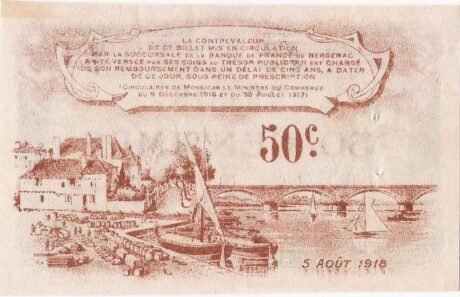 Реверс банкноты 50 сантимов - Торговая палата Бержерака (Франция) 1918 года