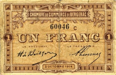 Аверс банкноты 1 франк - Торговая палата Бержерака (Франция) 1914 года