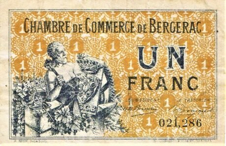 Аверс банкноты 1 франк - Торговая палата Бержерака (Франция) 1921 года