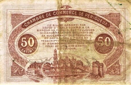 Реверс банкноты 50 сантимов - Торговая палата Периге (Франция) 1916 года