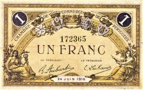 Аверс банкноты 1 frank – Izba Handlowa w Périgueux (Francja) 1916