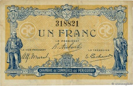 Аверс банкноты 1 франк - Торговая палата Периге (Франция) 1917 года