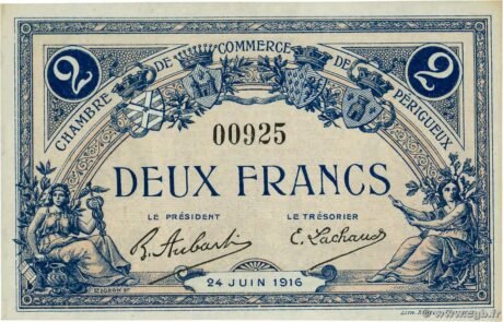 Аверс банкноты 2 франка - Торговая палата Безансона и дю Ду (Франция) 1916 года
