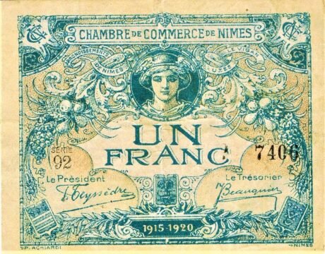 Аверс банкноты 1 франк - Торговая палата Нима (Франция) 1915 года