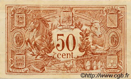 Реверс банкноты 50 сантимов - Торговая палата Жера (Франция) 1918 года