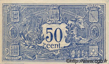 Реверс банкноты 50 сантимов - Торговая палата Жера (Франция) 1920 года