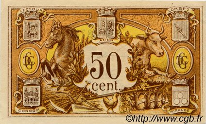 Реверс банкноты 50 сантимов - Торговая палата Жера (Франция) 1921 года