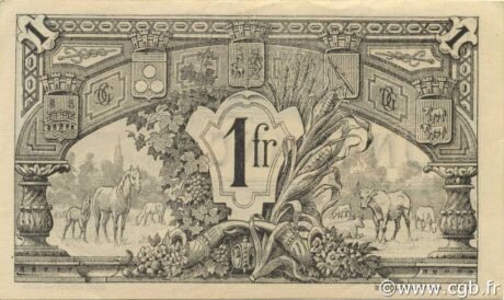 Реверс банкноты 1 франк - Торговая палата Жера (Франция) 1918 года