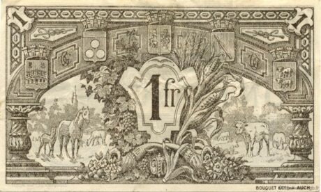 Реверс банкноты 1 франк - Торговая палата Жера (Франция) 1920 года