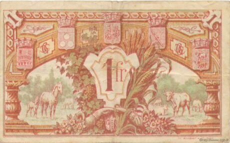 Реверс банкноты 1 франк - Торговая палата Жера (Франция) 1921 года