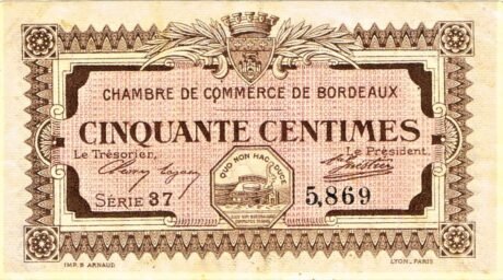 Аверс банкноты 50 сантимов - Торговая палата Бордо (Франция) 1917 года