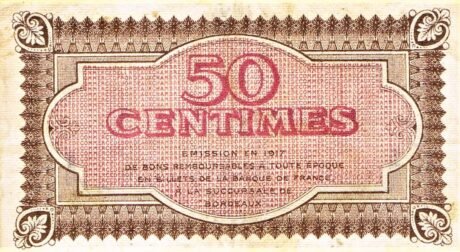 Реверс банкноты 50 сантимов - Торговая палата Бордо (Франция) 1917 года
