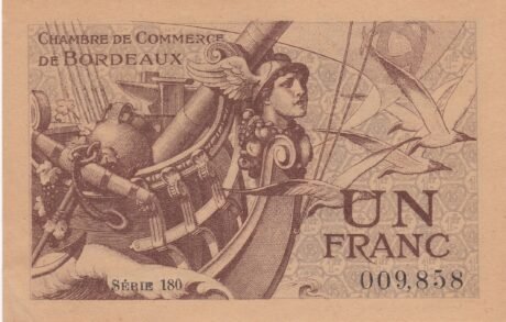 Аверс банкноты 1 франк - Торговая палата Бордо (Франция) 1921 года