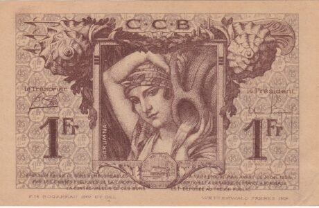 Реверс банкноты 1 франк - Торговая палата Бордо (Франция) 1921 года