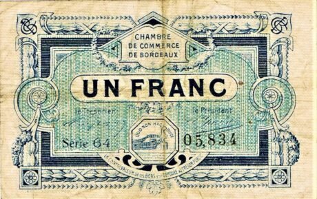 Аверс банкноты 1 frank – Izba Handlowa w Bordeaux (Francja) 1923