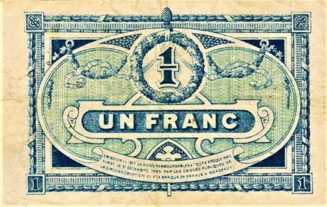 Реверс банкноты 1 frank – Izba Handlowa w Bordeaux (Francja) 1923