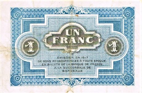 Реверс банкноты 2 франка - Торговая палата Бордо (Франция) 1917 года