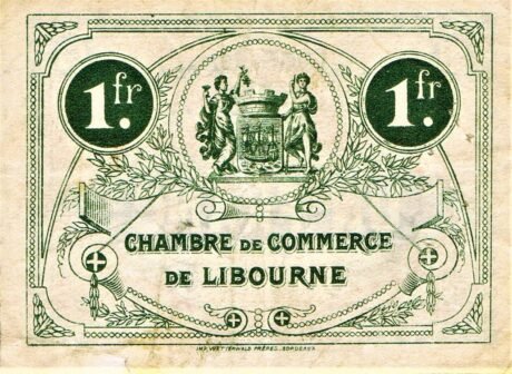 Реверс банкноты 1 франк - Торговая палата Либурна (Франция) 1920 года