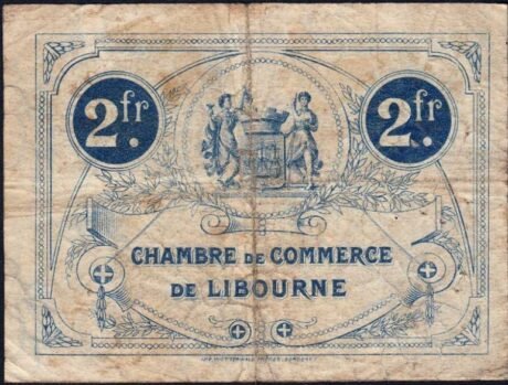 Реверс банкноты 2 франка - Торговая палата Либурна (Франция) 1920 года