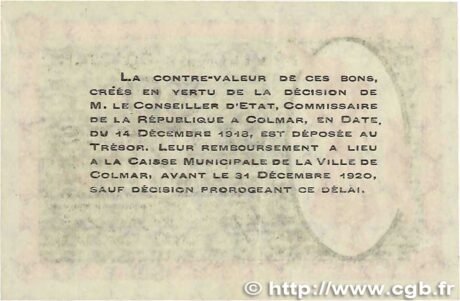 Реверс банкноты 50 сантимов - Кольмар (Франция) 1918 года